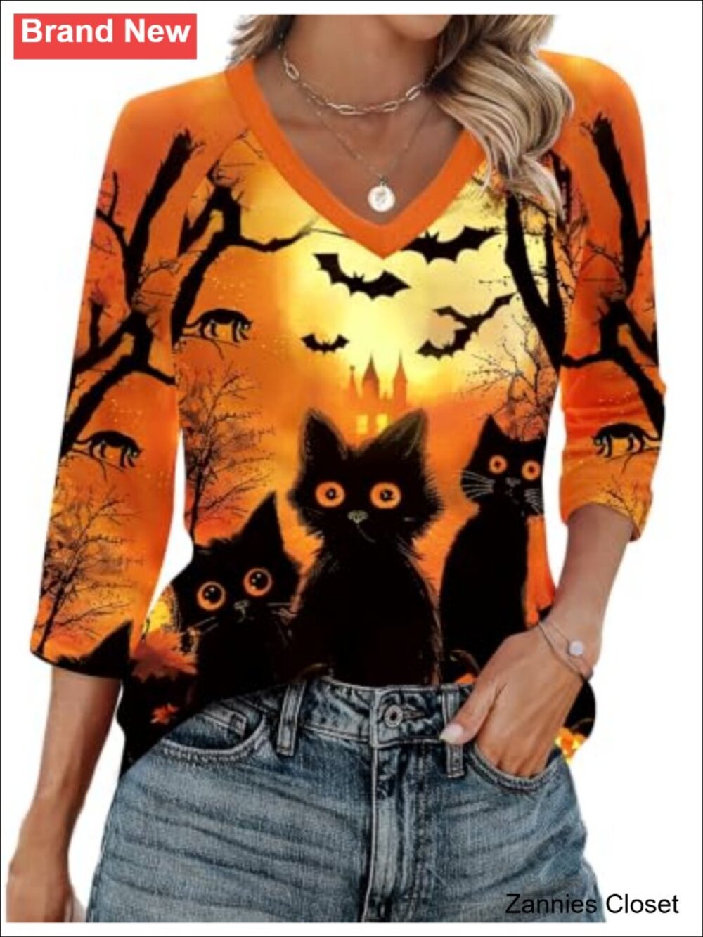 👻 Zeagoo 3/4 Sleeve V Neck Womens Tunic Top Casual Loose Fit Shirt